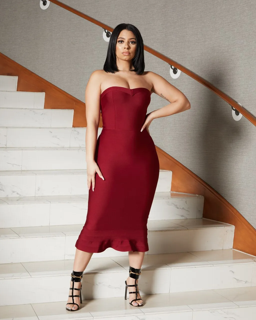 Ella Burgundy Strapless Bandage Dress