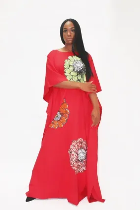 Embellished Ankara Inspired Bubu - Red (One Size