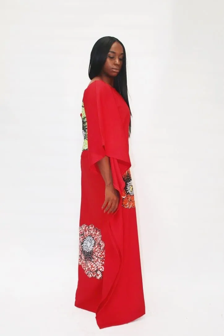 Embellished Ankara Inspired Bubu - Red (One Size