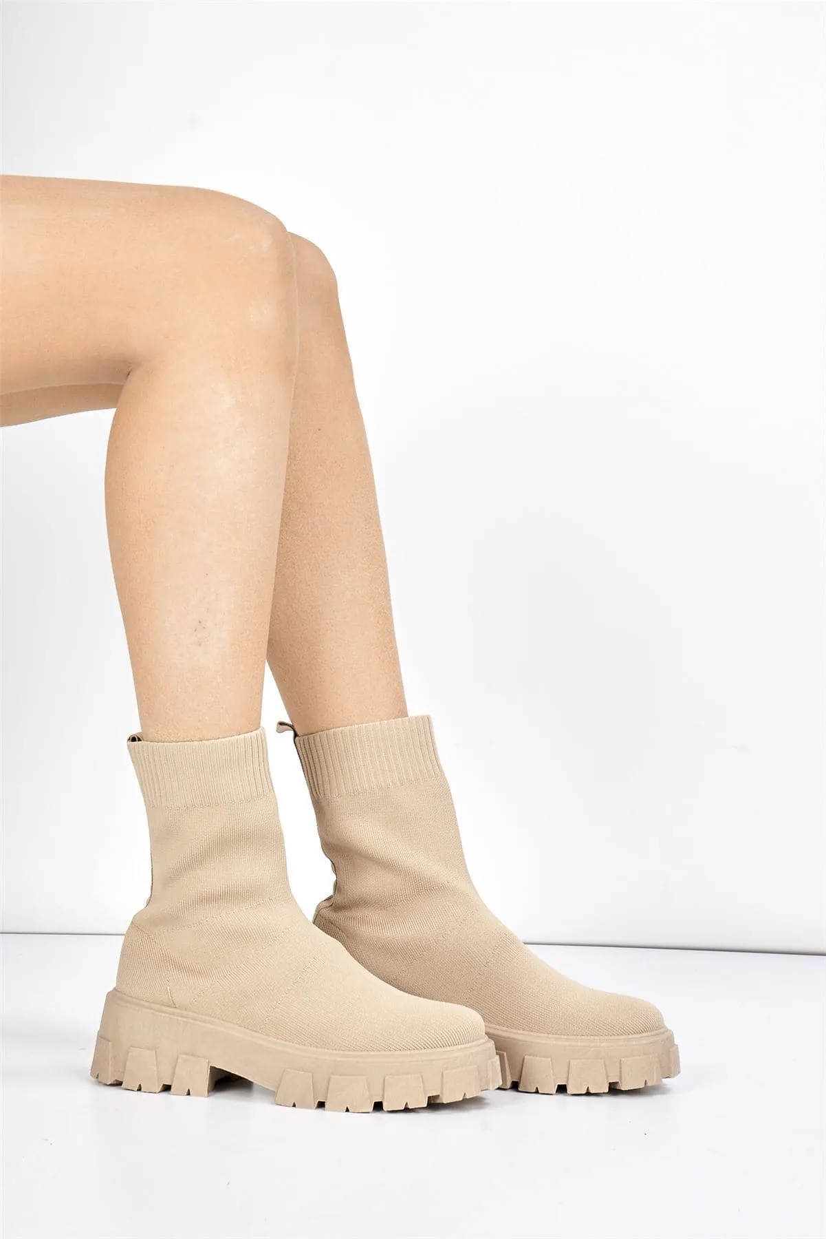 Enid Chunky Sock Boot in Mocha