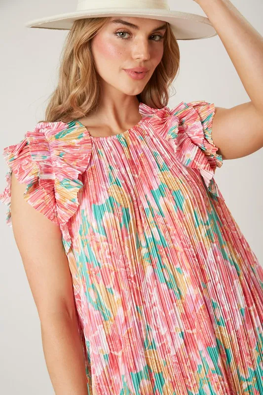 Floral Pleated Mini Dress