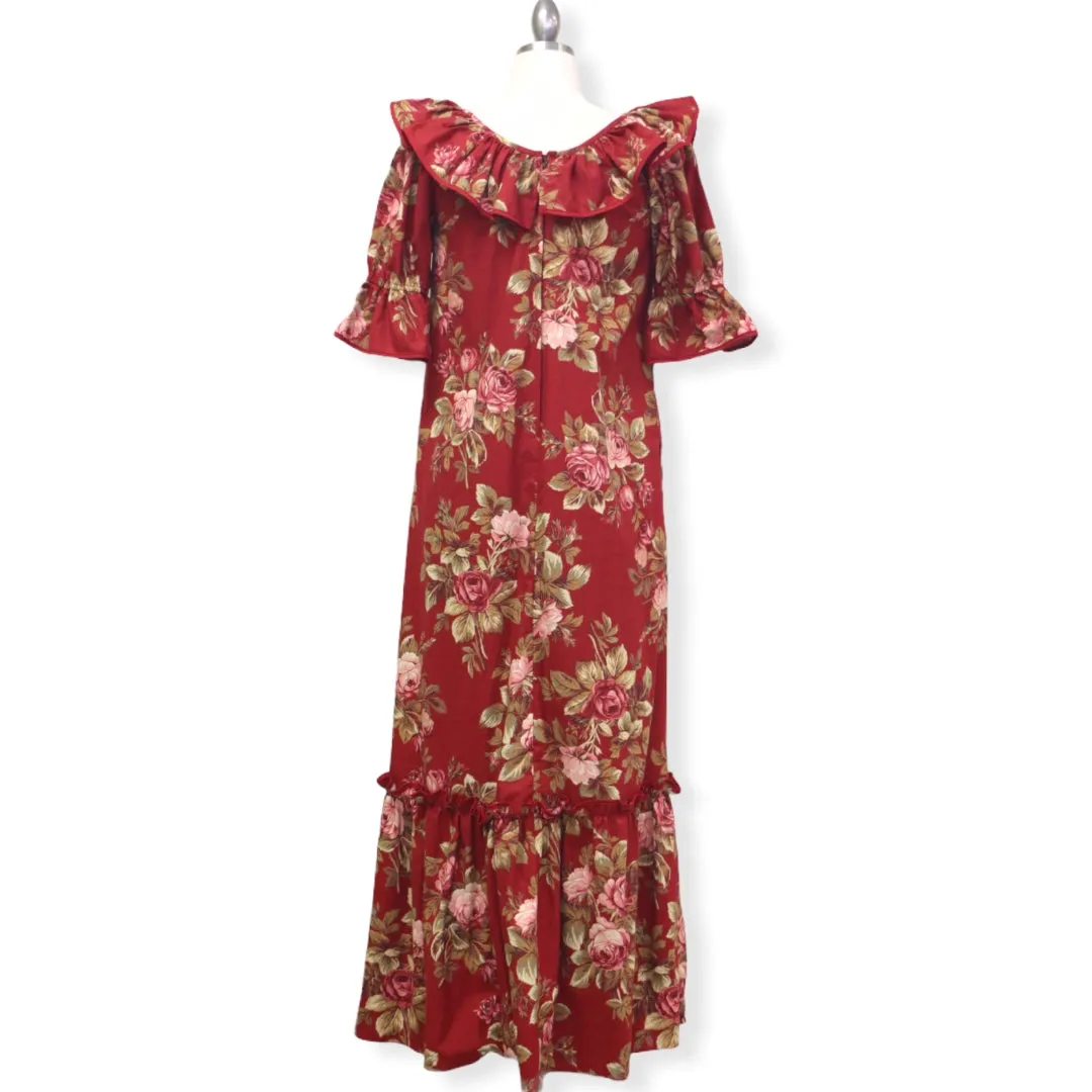 Floral Print Red Hawaiian Muumuu Dress | Red 8631