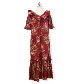 Floral Print Red Hawaiian Muumuu Dress | Red 8631