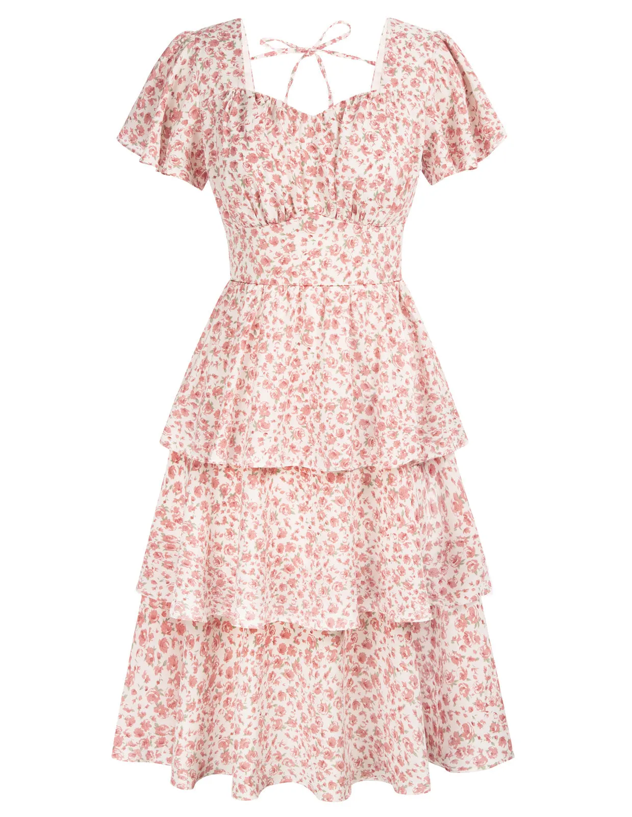 Floral Square Neck Tiered Ruffle Dress 2023 Summer Vintage A-line Swing Midi Dress