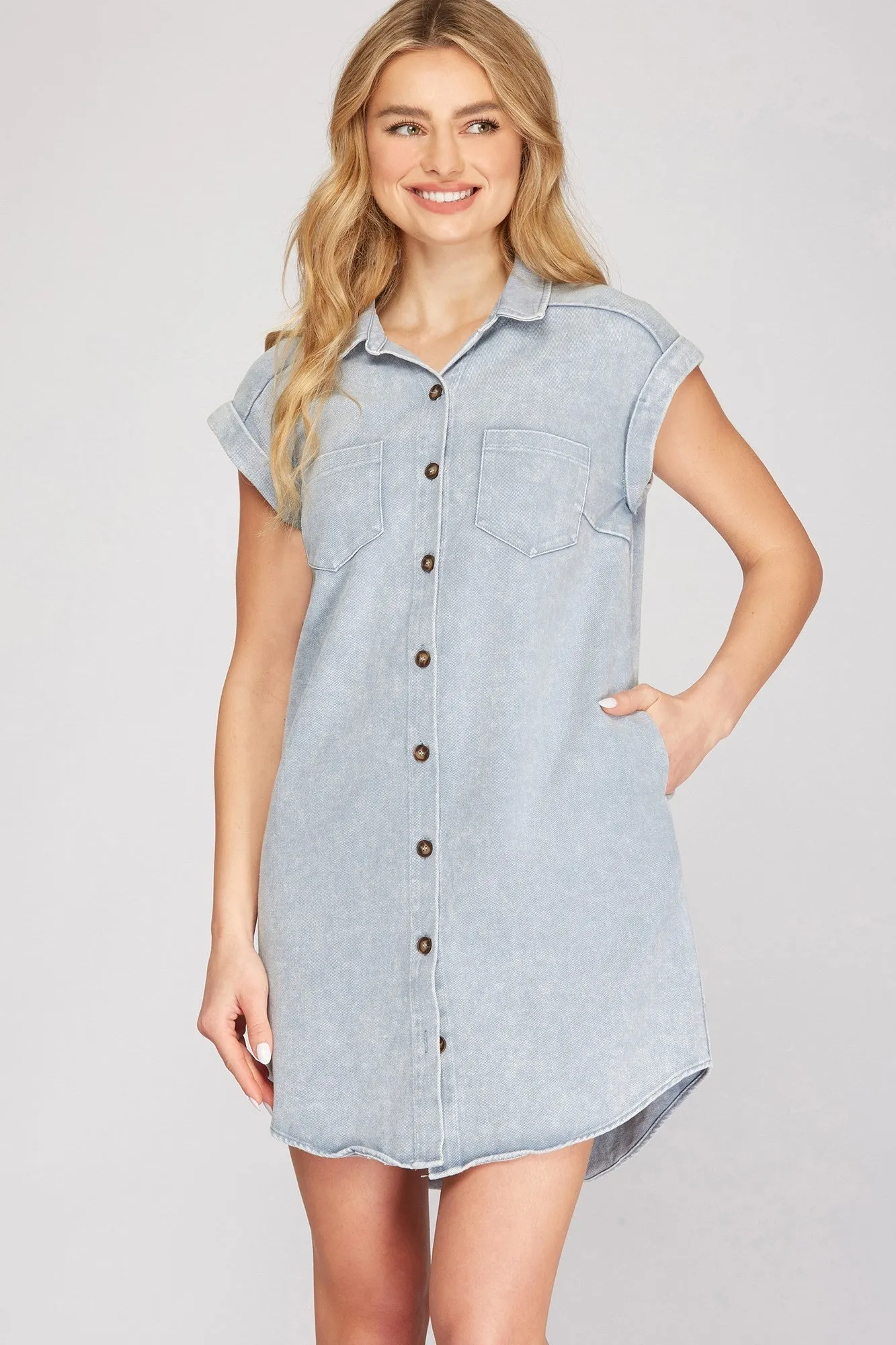 Folded Cuff Button Down Dress