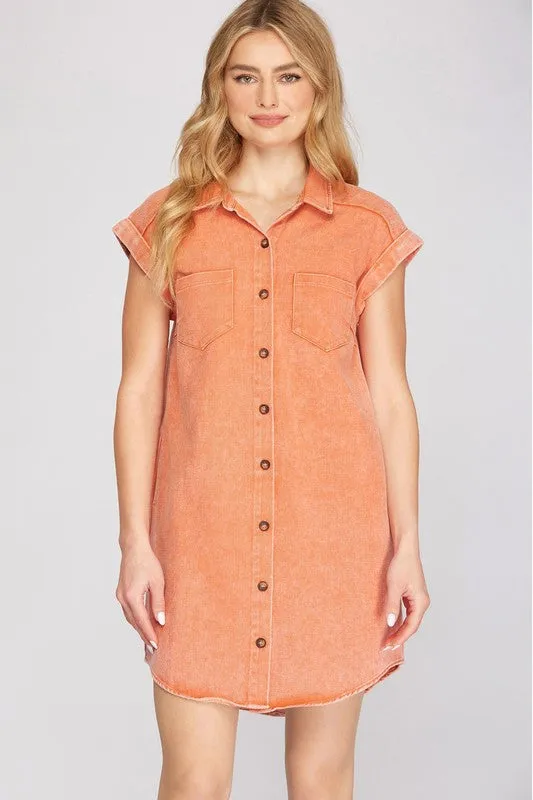 Folded Cuff Button Down Dress