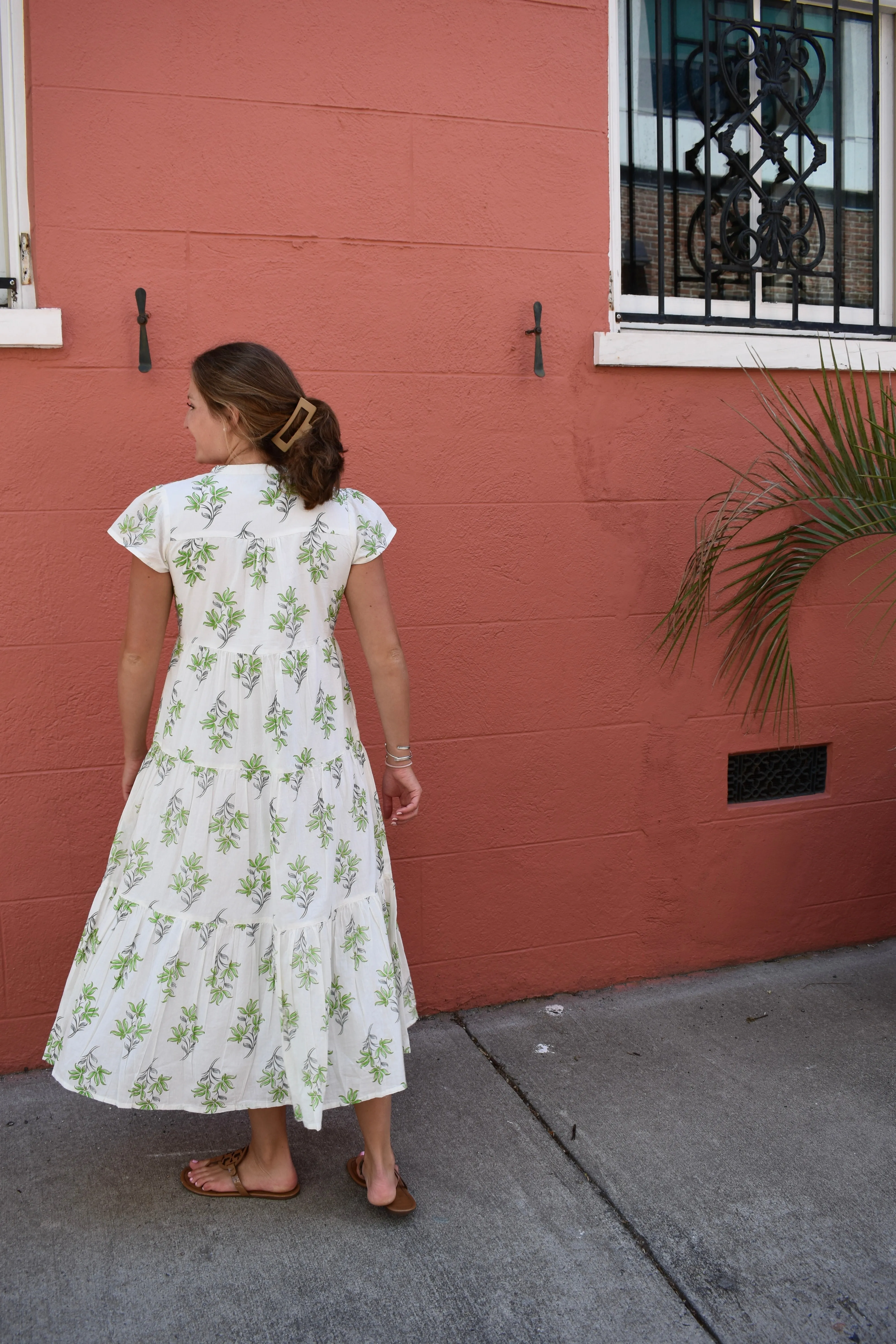 Folly Midi Dress Short Sleeve Wispy Green Bouquet