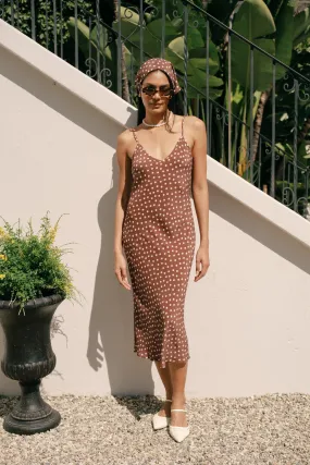 Freya Slip Dress in Brown Polka Dots