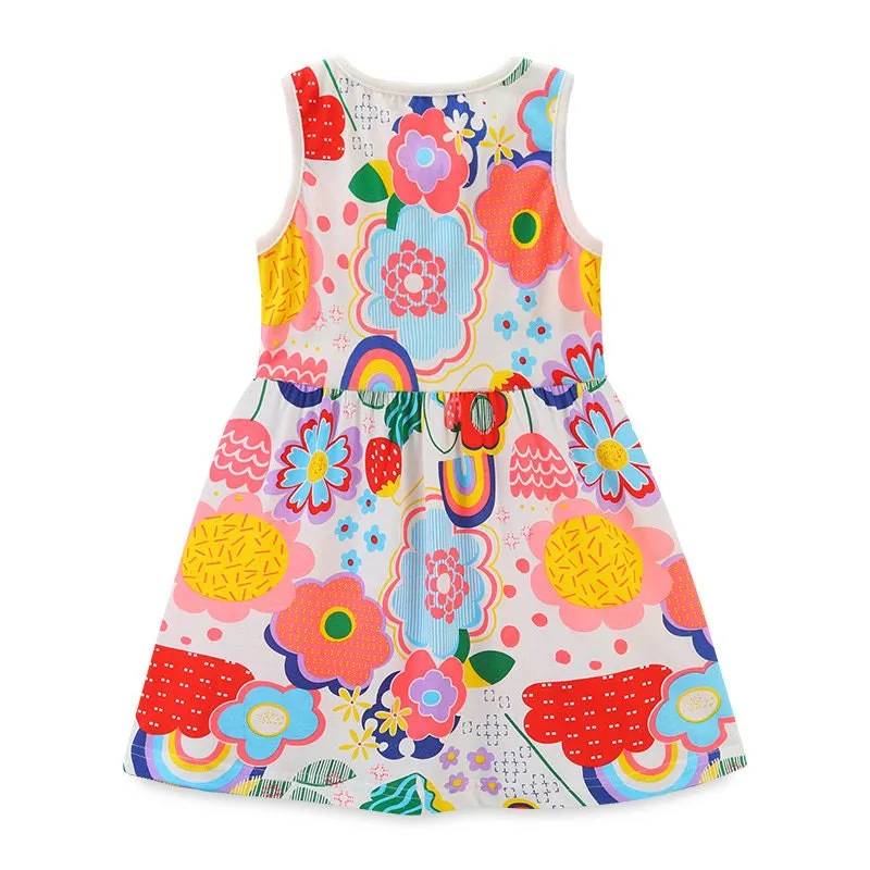 Girls Sleeveless Floral Pattern Summer Dress