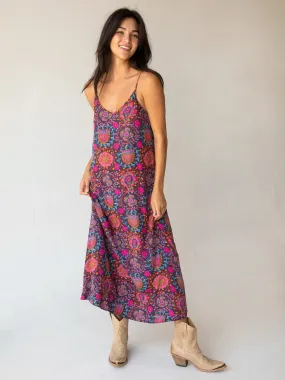 Gracie Slip Maxi Dress - Black Printed Folk Circles