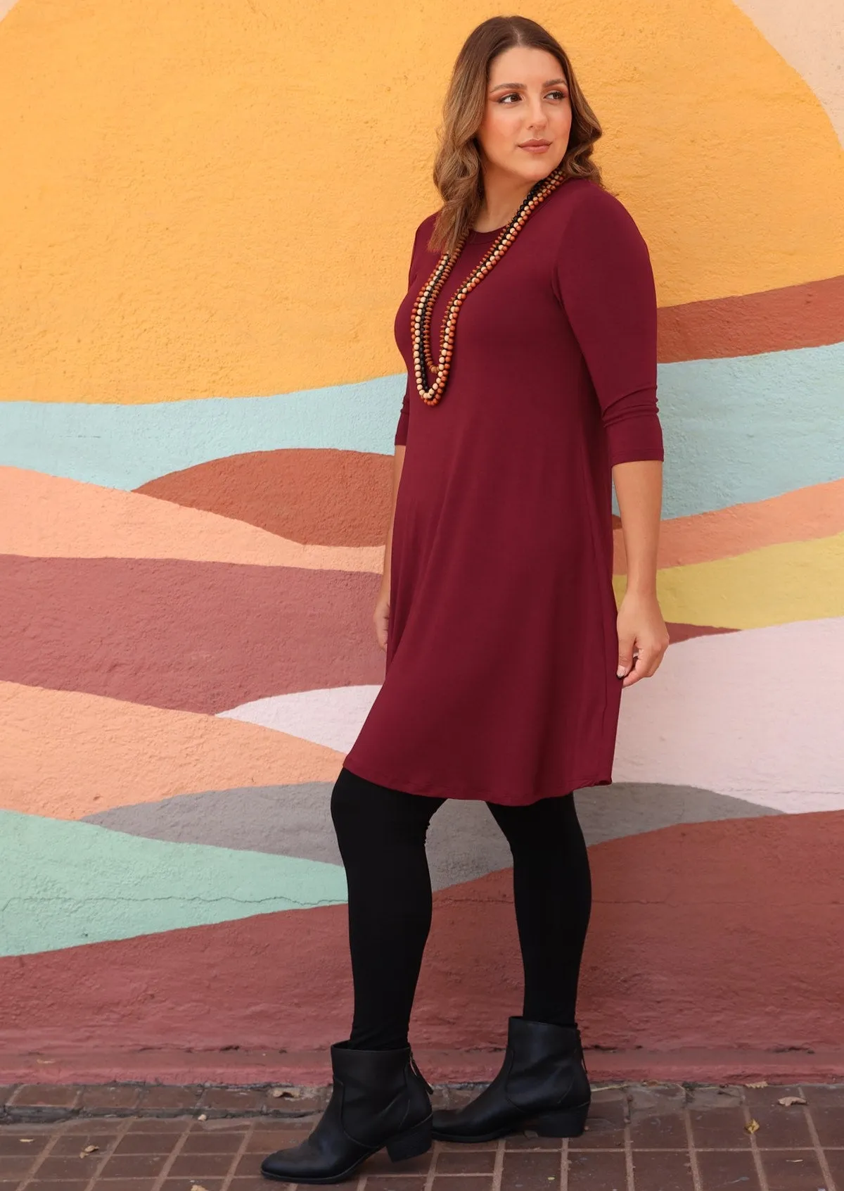 Half Sleeve Jersey Dress Maroon