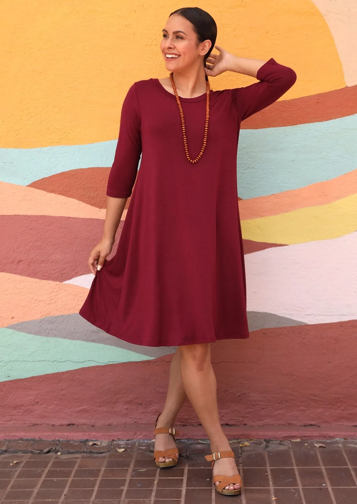 Half Sleeve Jersey Dress Maroon