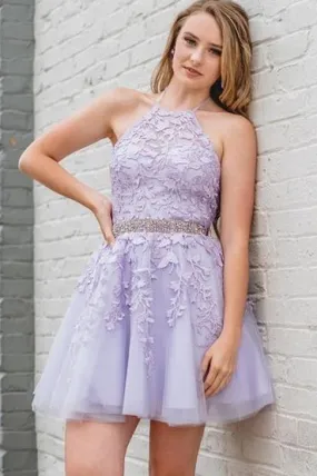 Halter Neck Lace Homecoming Dresses,Short Prom Dresses,Dance Dress BP468