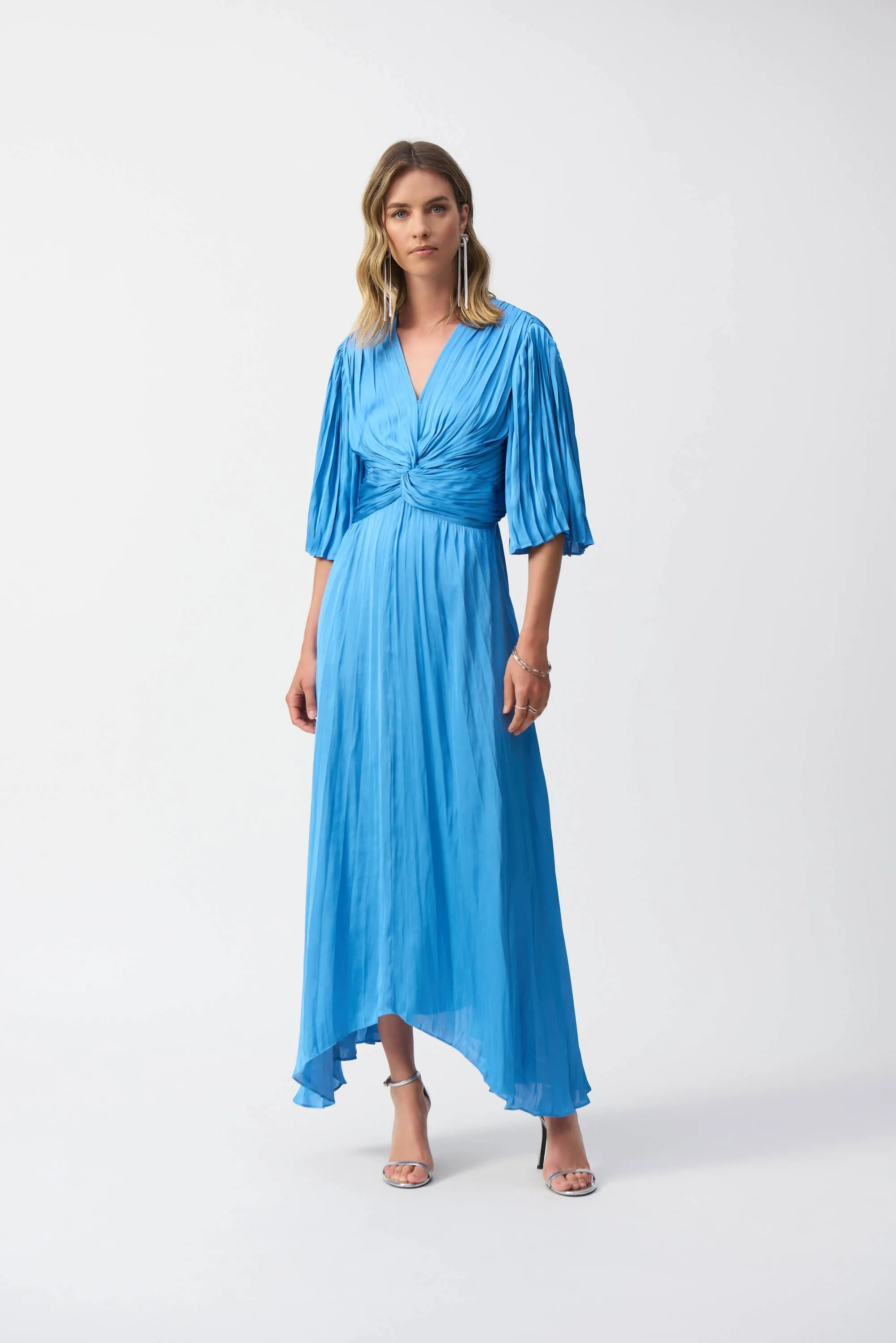 Hero Pleated Satin Midi Dress - Coastal Blue  251903