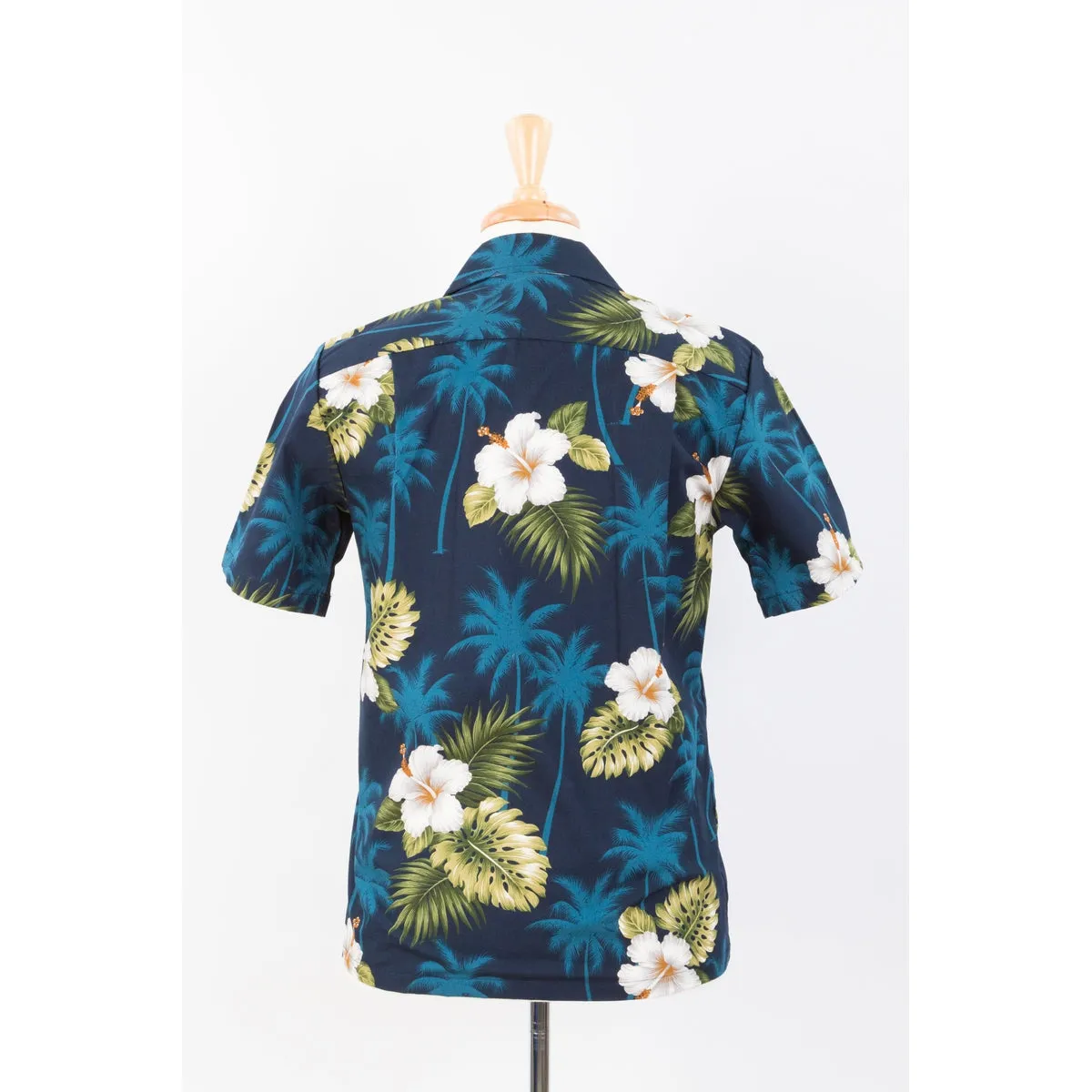 Hibiscus and Palm Tree Cotton Aloha Shirt | Blue