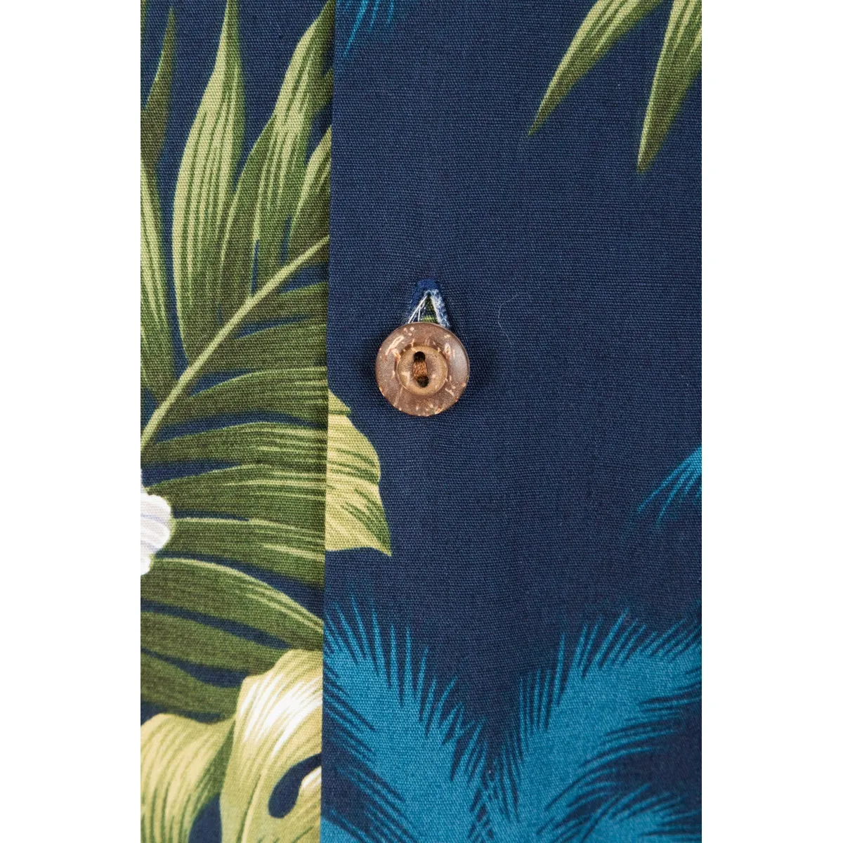 Hibiscus and Palm Tree Cotton Aloha Shirt | Blue