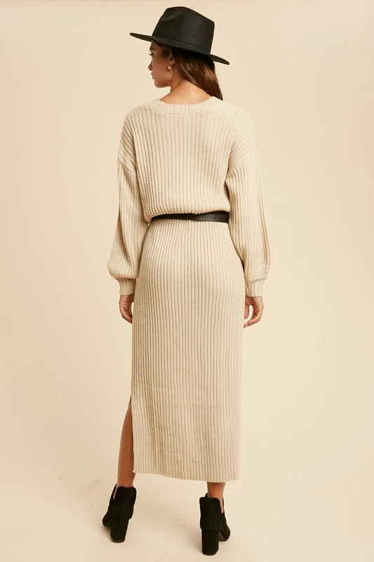 Isn't She Lovely Chunky Knit Sweater Midi Dress - Oatmeal