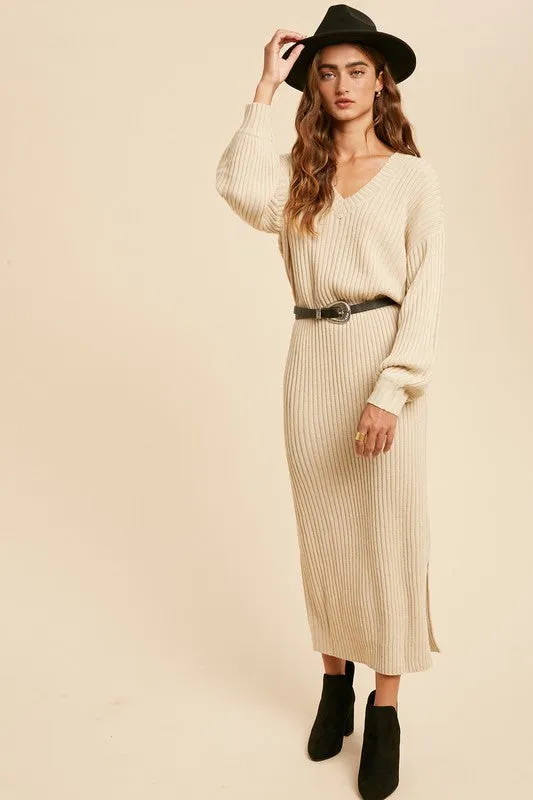 Isn't She Lovely Chunky Knit Sweater Midi Dress - Oatmeal