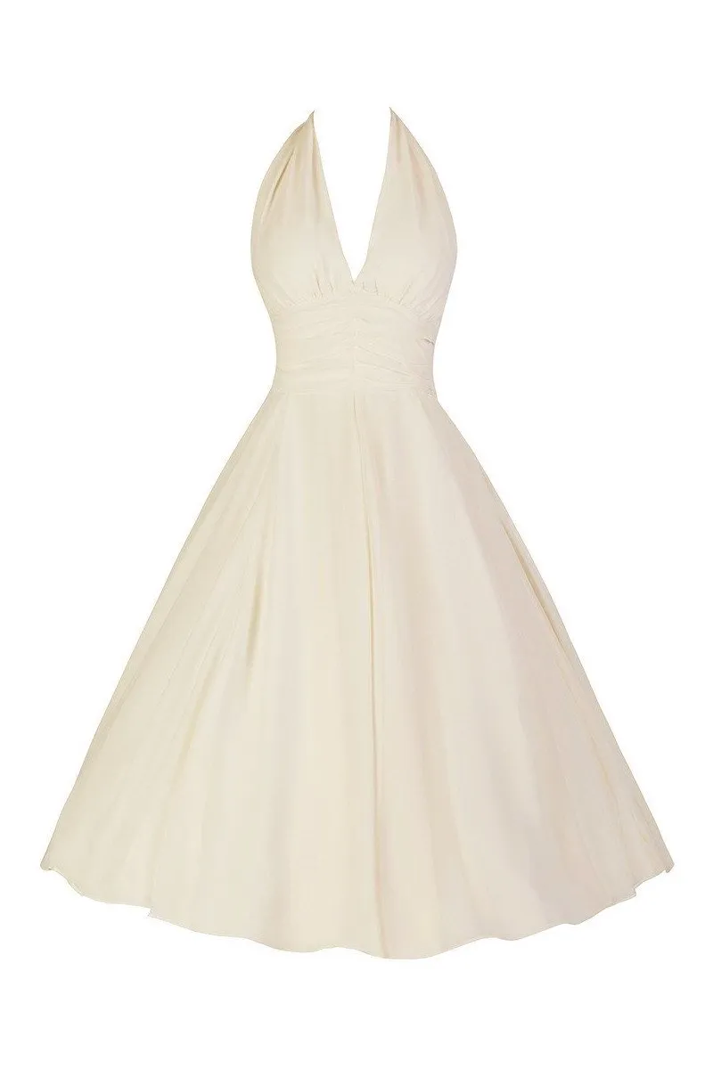 Ivory White Chiffon Vintage Marilyn Monroe Style 50s Swing Dress