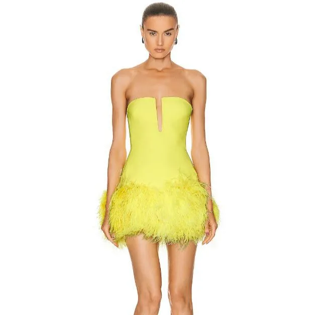 JADA Strapless Feathers Mini Bandage Dress