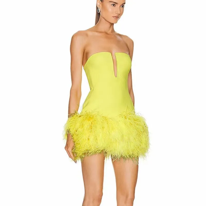 JADA Strapless Feathers Mini Bandage Dress