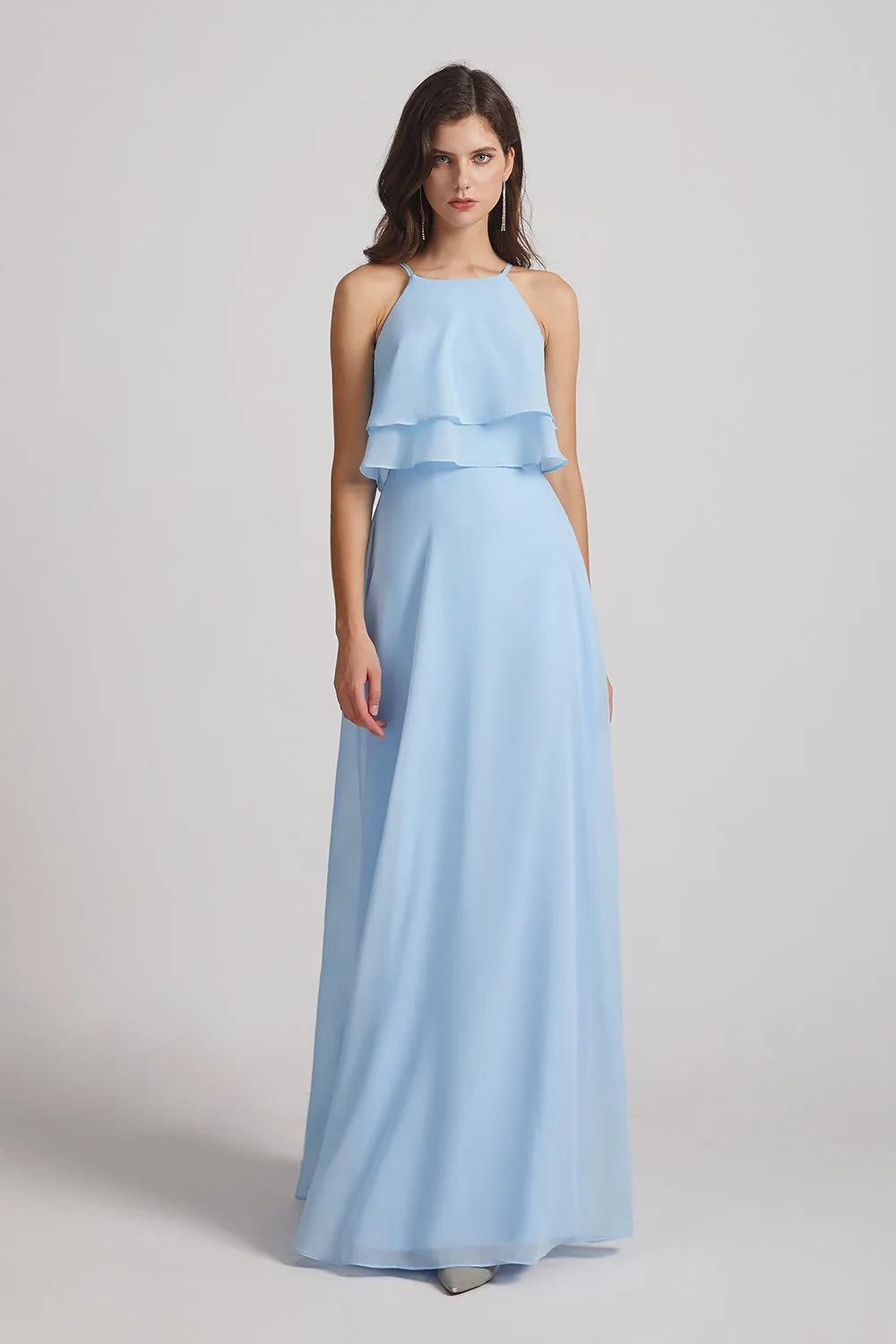 Jewel Ruffle Tiered Sleeveless Chiffon Maxi Dresses (AF0088)