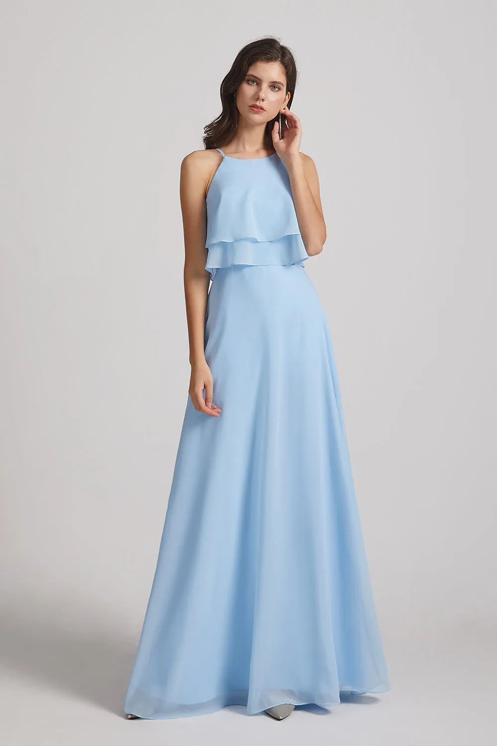 Jewel Ruffle Tiered Sleeveless Chiffon Maxi Dresses (AF0088)