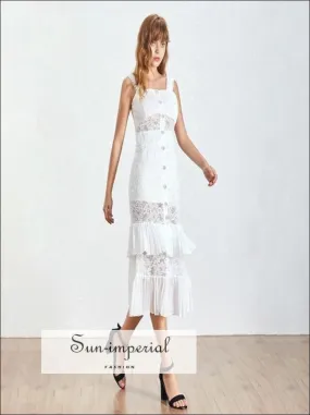 Journee Dress- White Lace Elegant Maxi Dress Sleeveless High Waist Embroidery Slim Ankle Length