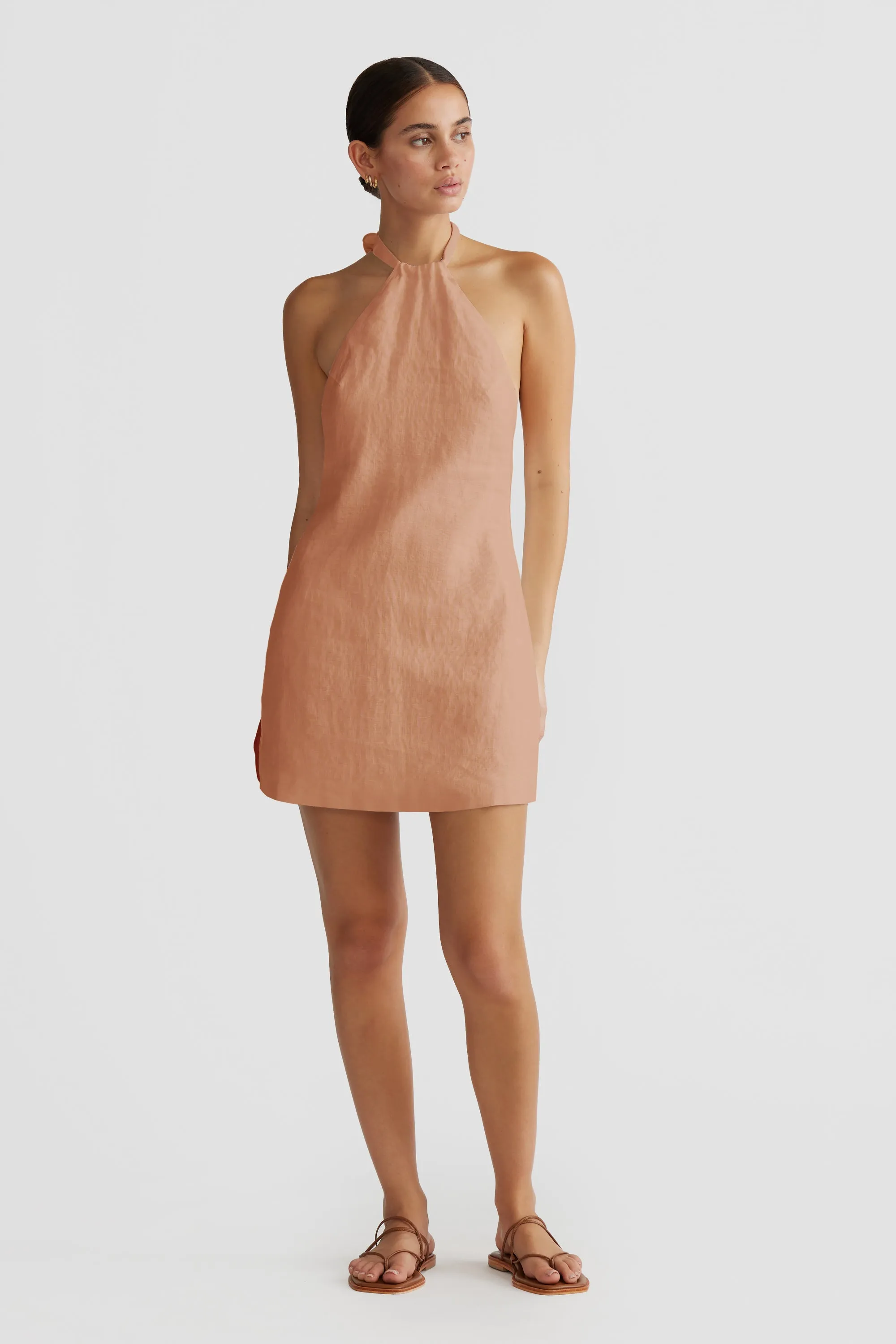 Kaia Halter Mini Dress Clay