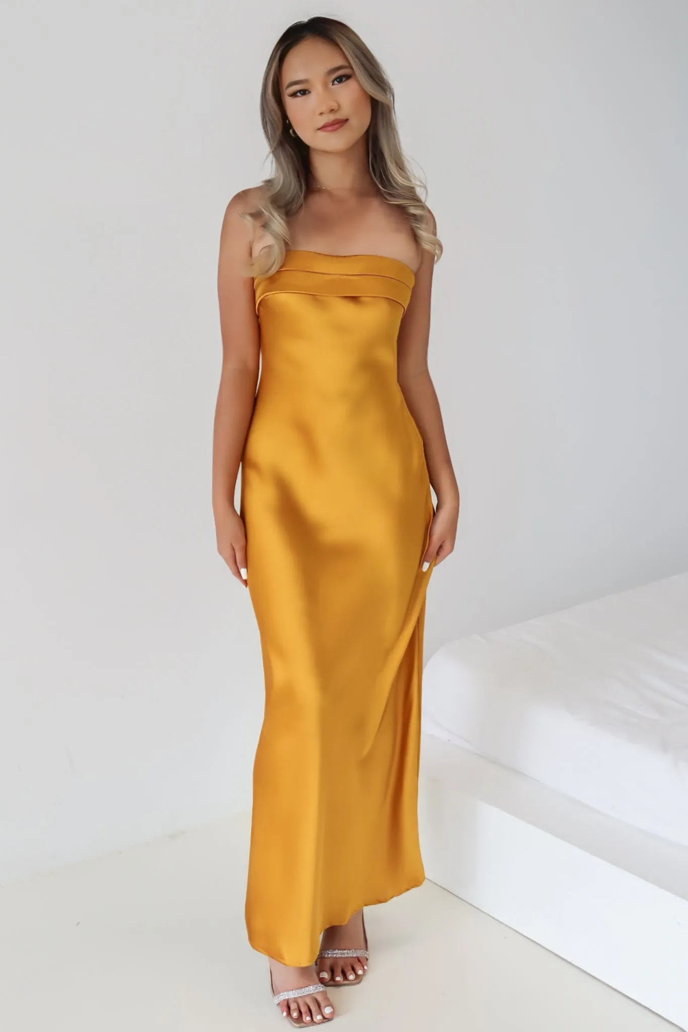 Kyra Satin Maxi Dress - Mustard