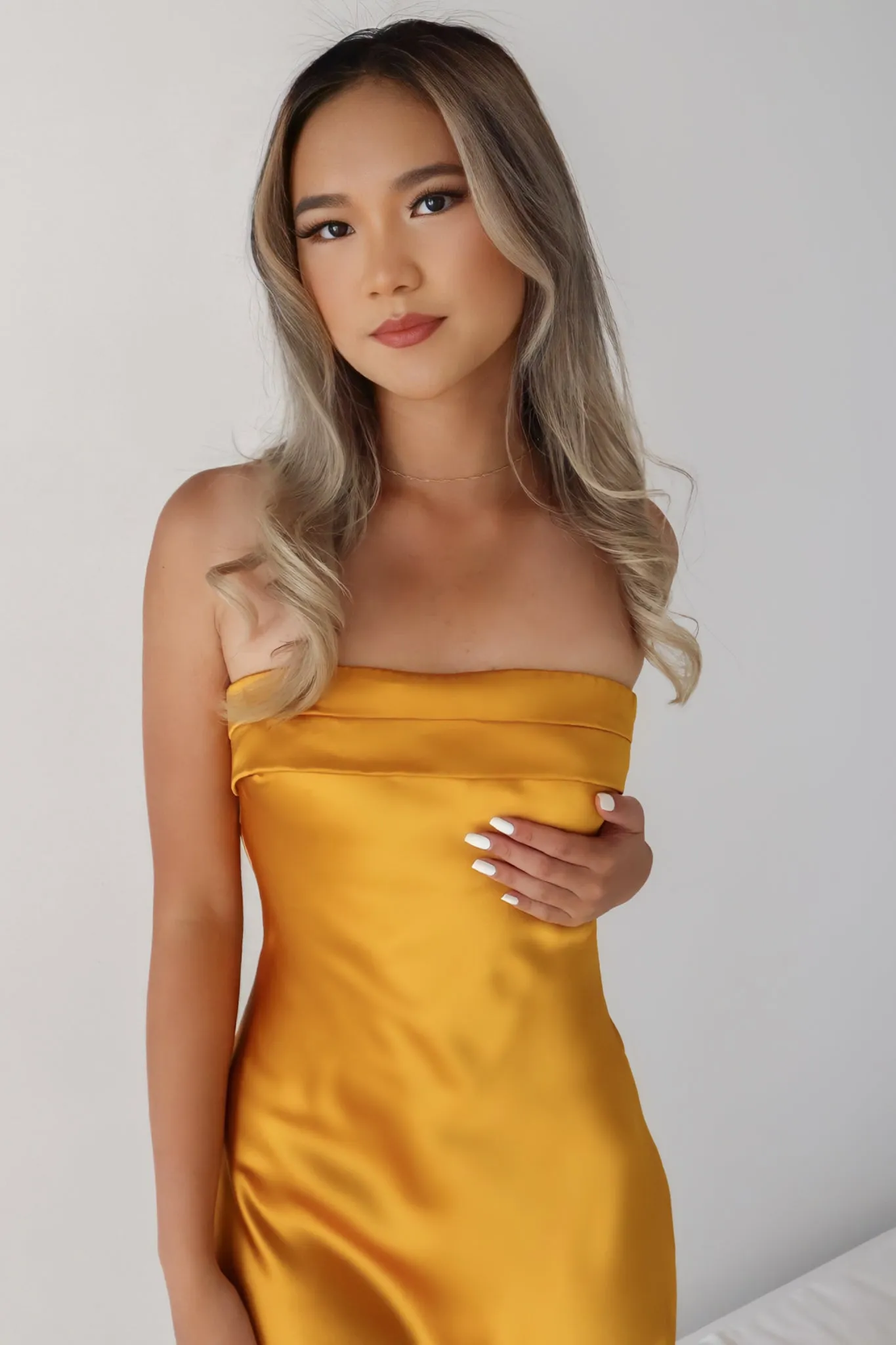 Kyra Satin Maxi Dress - Mustard