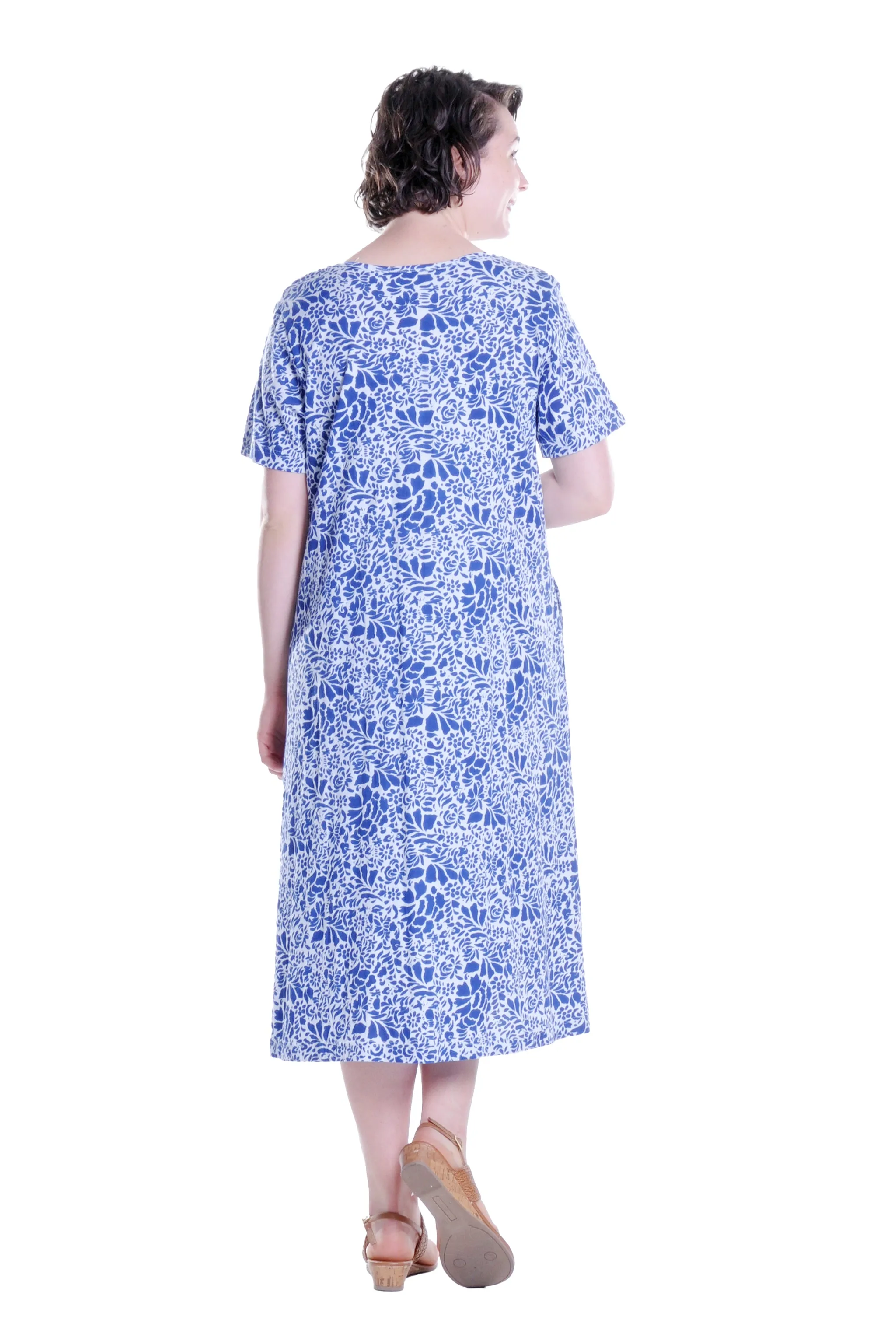 La Cera Cotton Jersey Knit Floral A-Line Dress