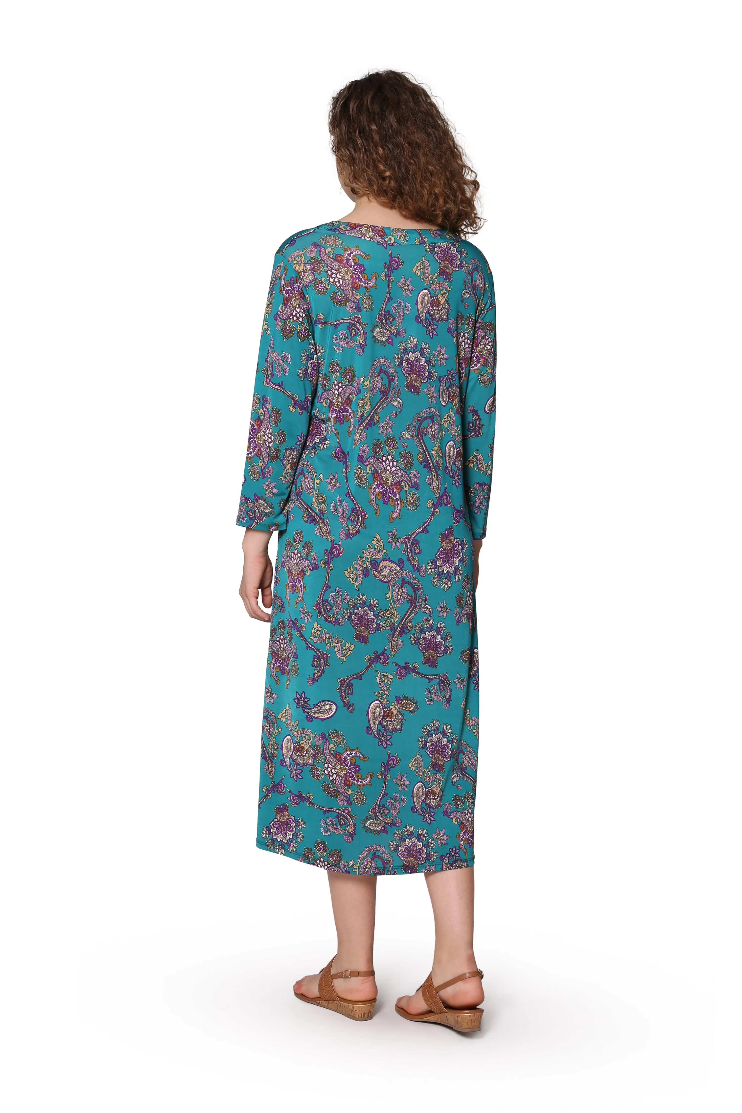 La Cera Paisley Print Long Sleeve Dress