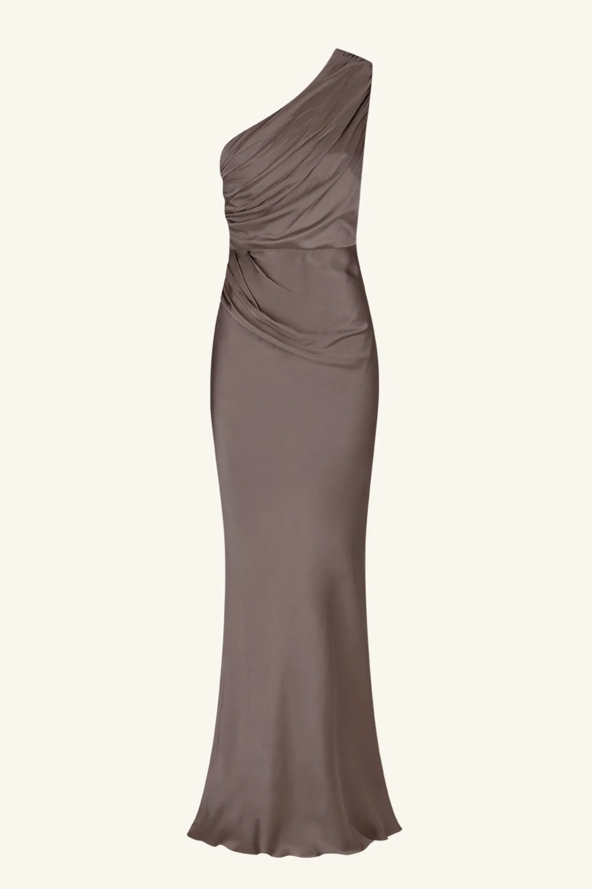 LA LUNE GATHERED ONE SHOULDER MAXI DRESS - GRAPHITE