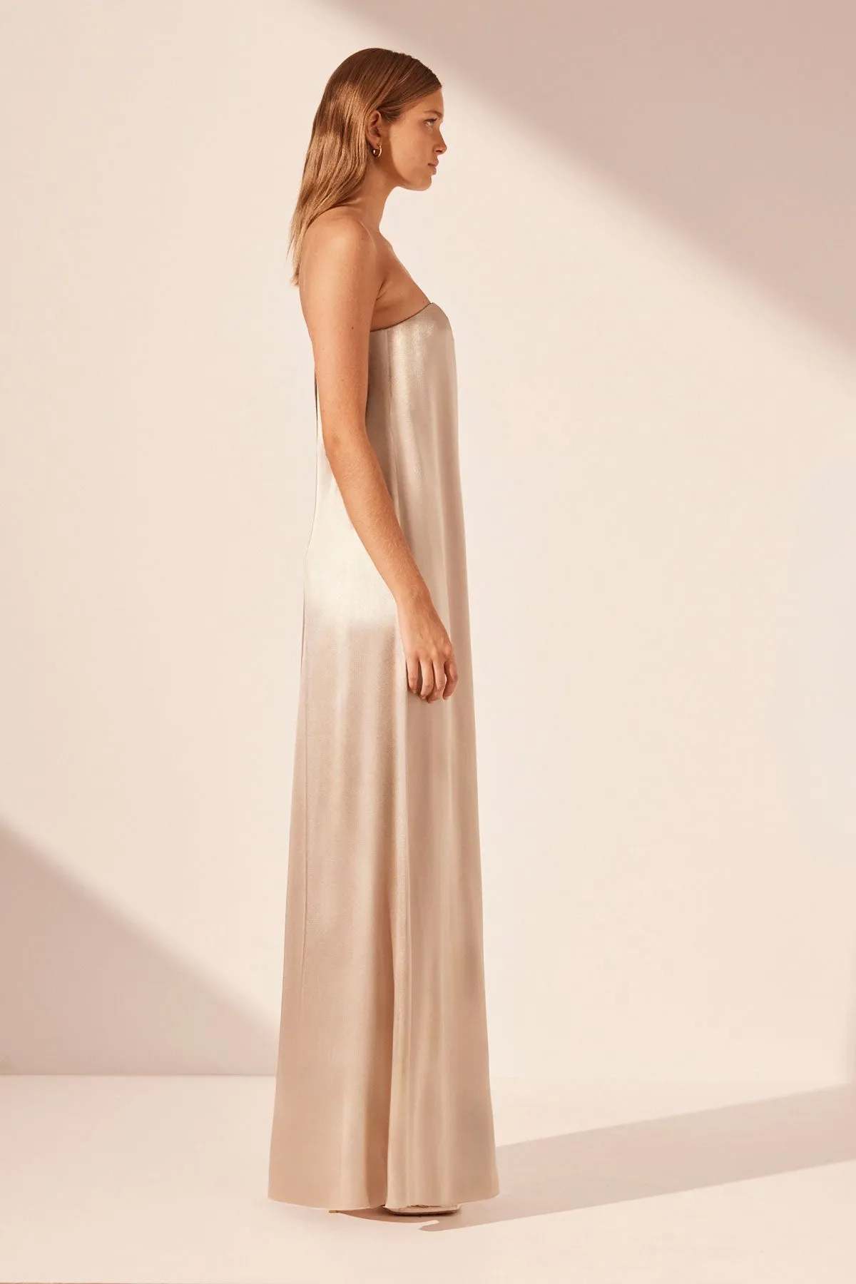 LA LUNE STRAPLESS COLUMN MAXI DRESS - GOLD