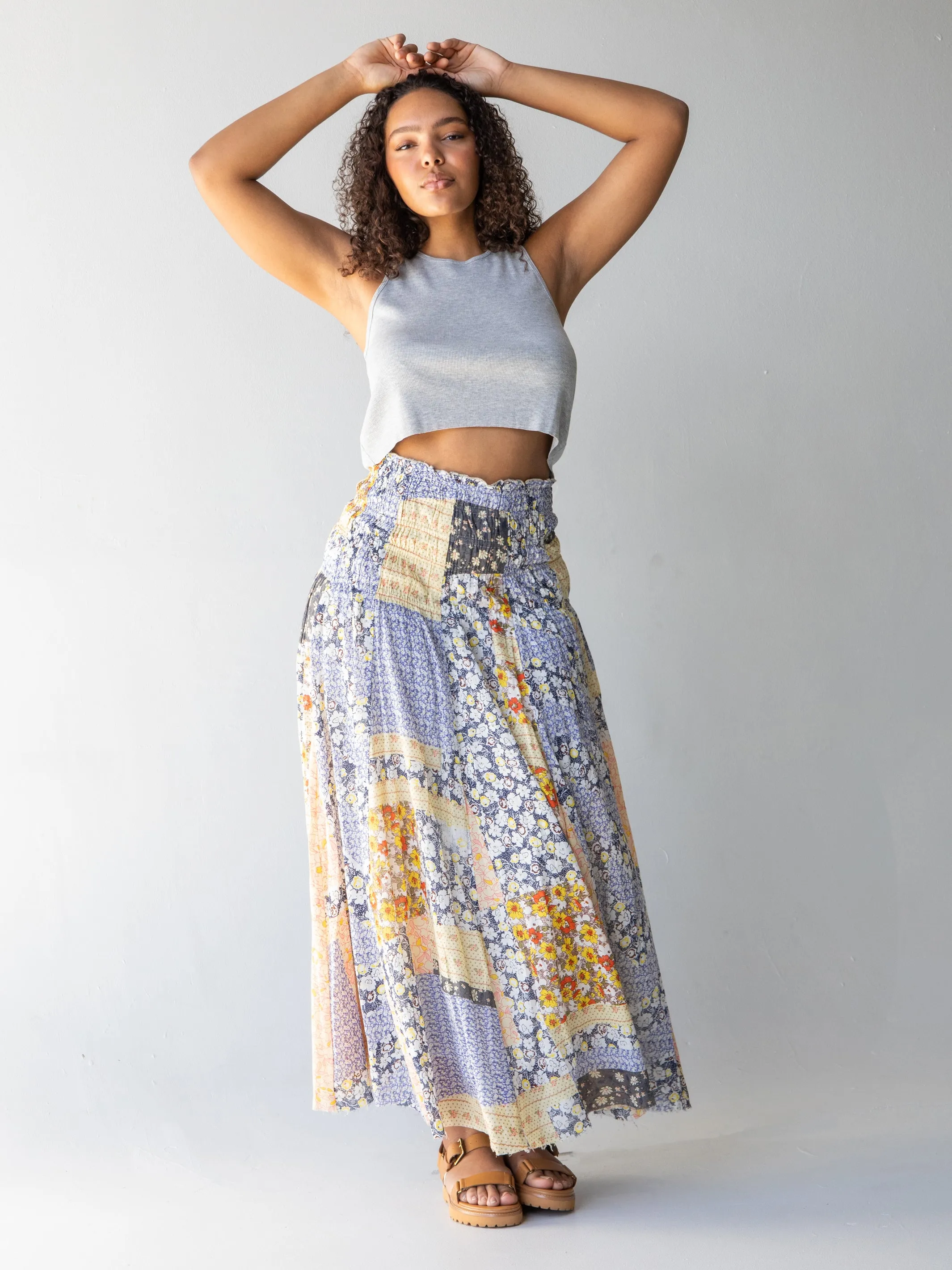 Laurel Convertible Maxi Skirt - Blue Patchwork