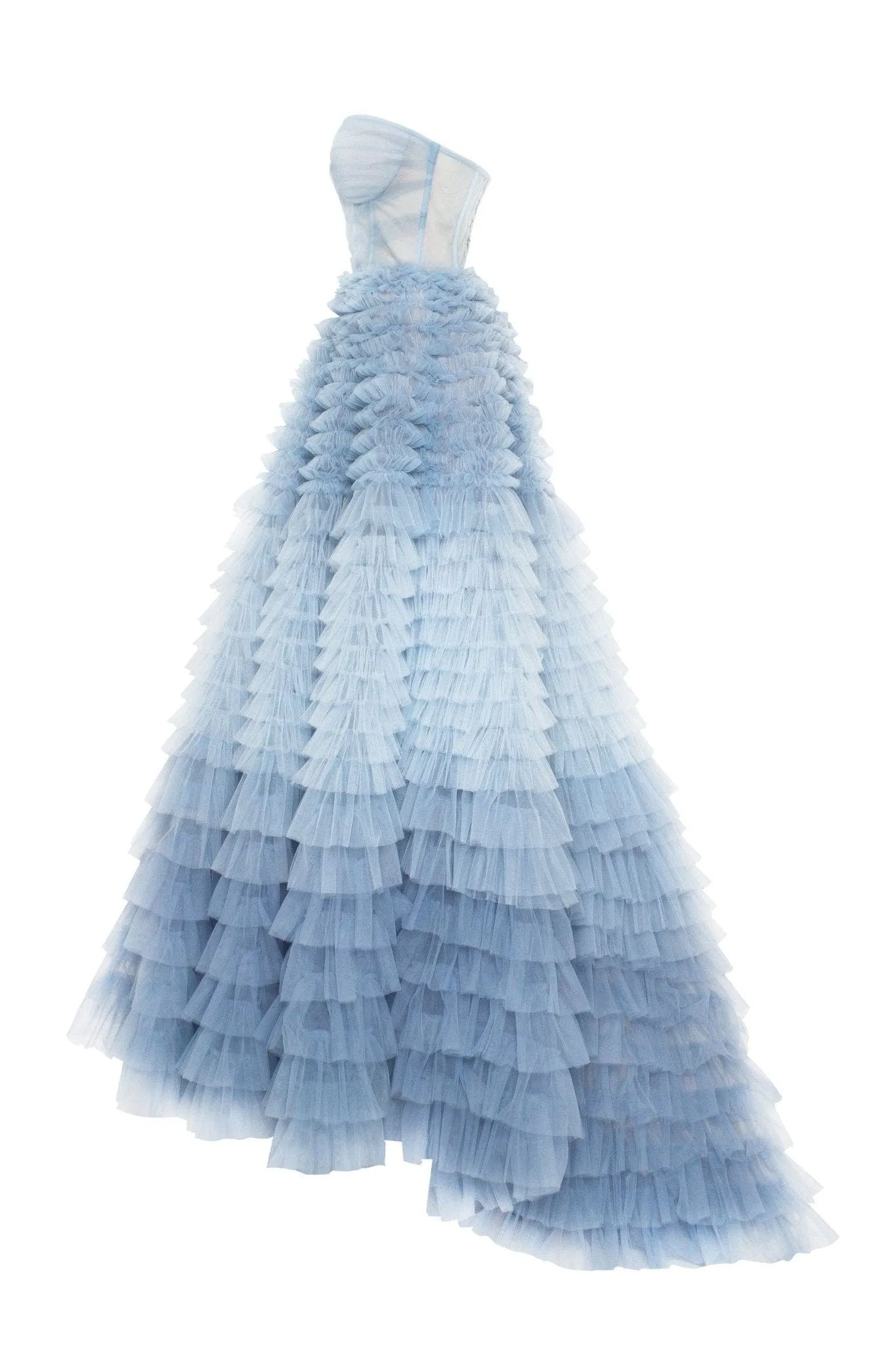 Light Blue Strapless Frill-Layered Fluffy Dress