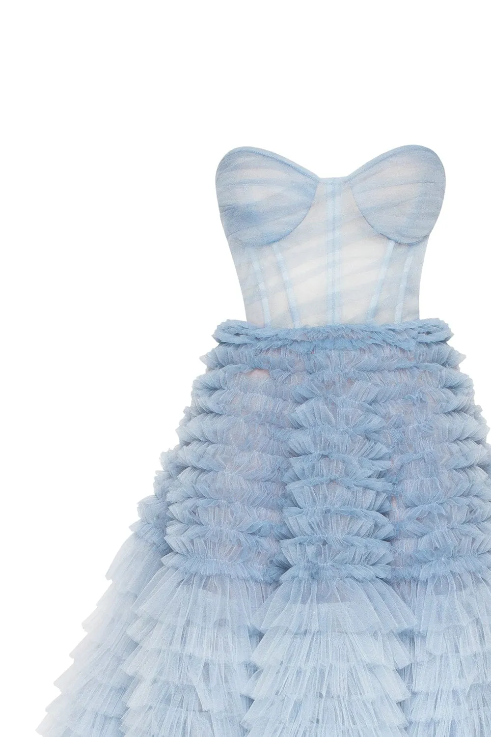 Light Blue Strapless Frill-Layered Fluffy Dress