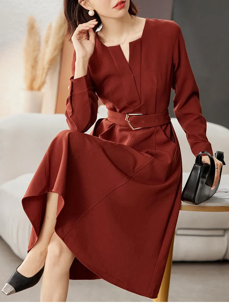 Long Sleeve Belted Dress