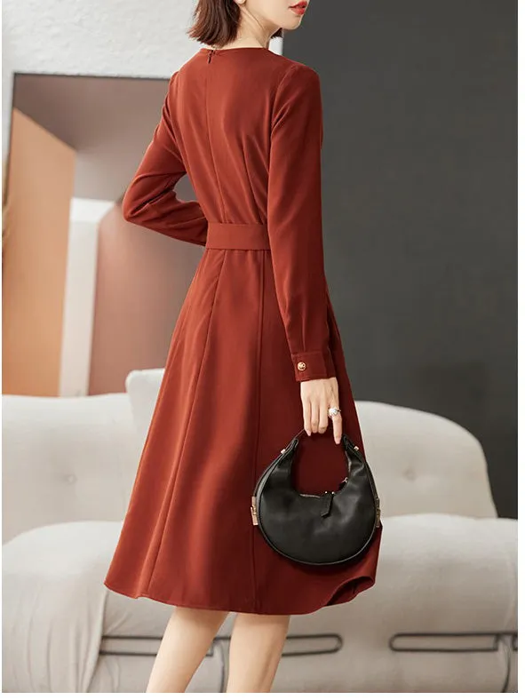 Long Sleeve Belted Dress