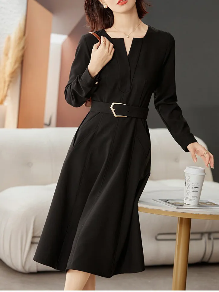 Long Sleeve Belted Dress