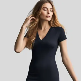 Long V-Neck Dress  - merino wool or organic cotton