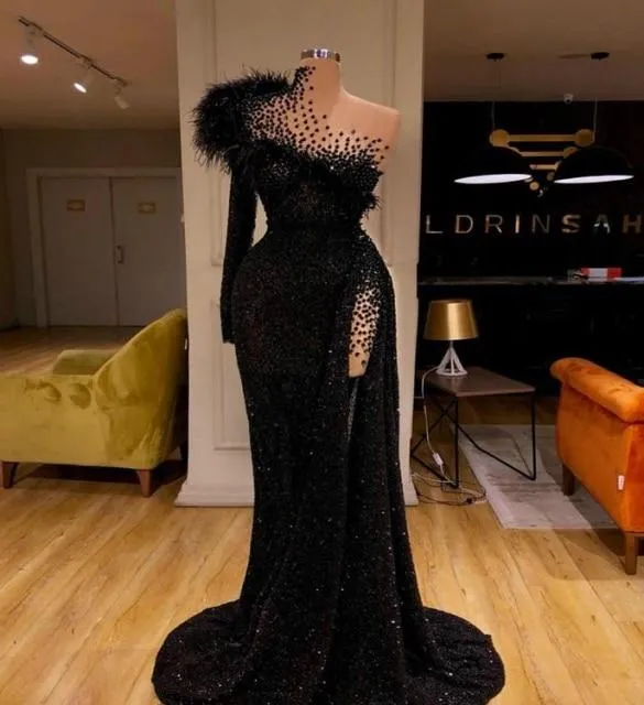 Luxury Feather Beads Chic Prom Dress