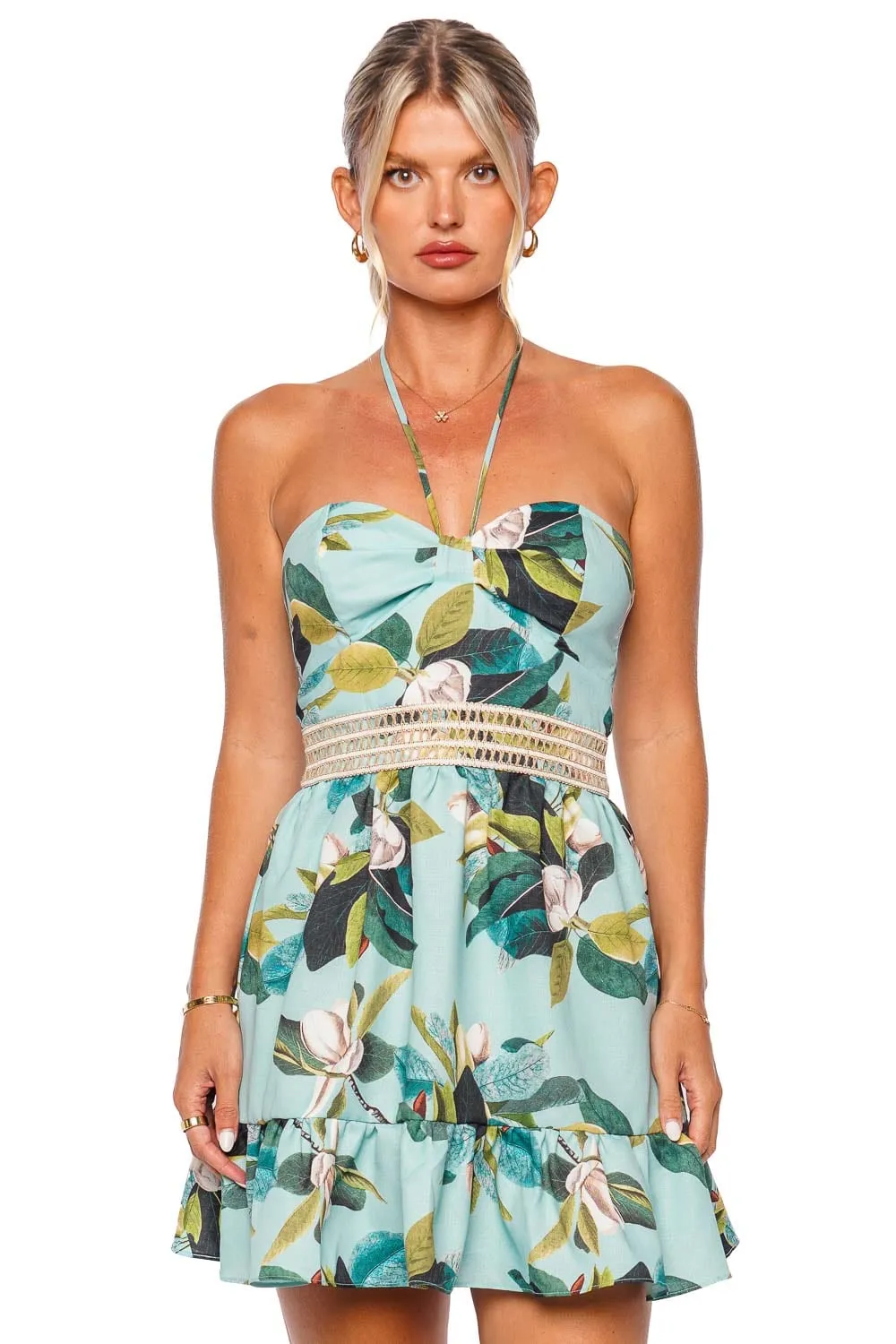 Magnolia Floral Halter Mini Dress