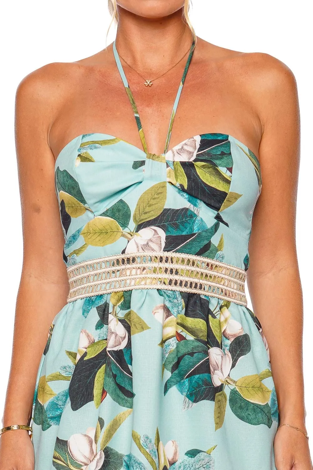 Magnolia Floral Halter Mini Dress