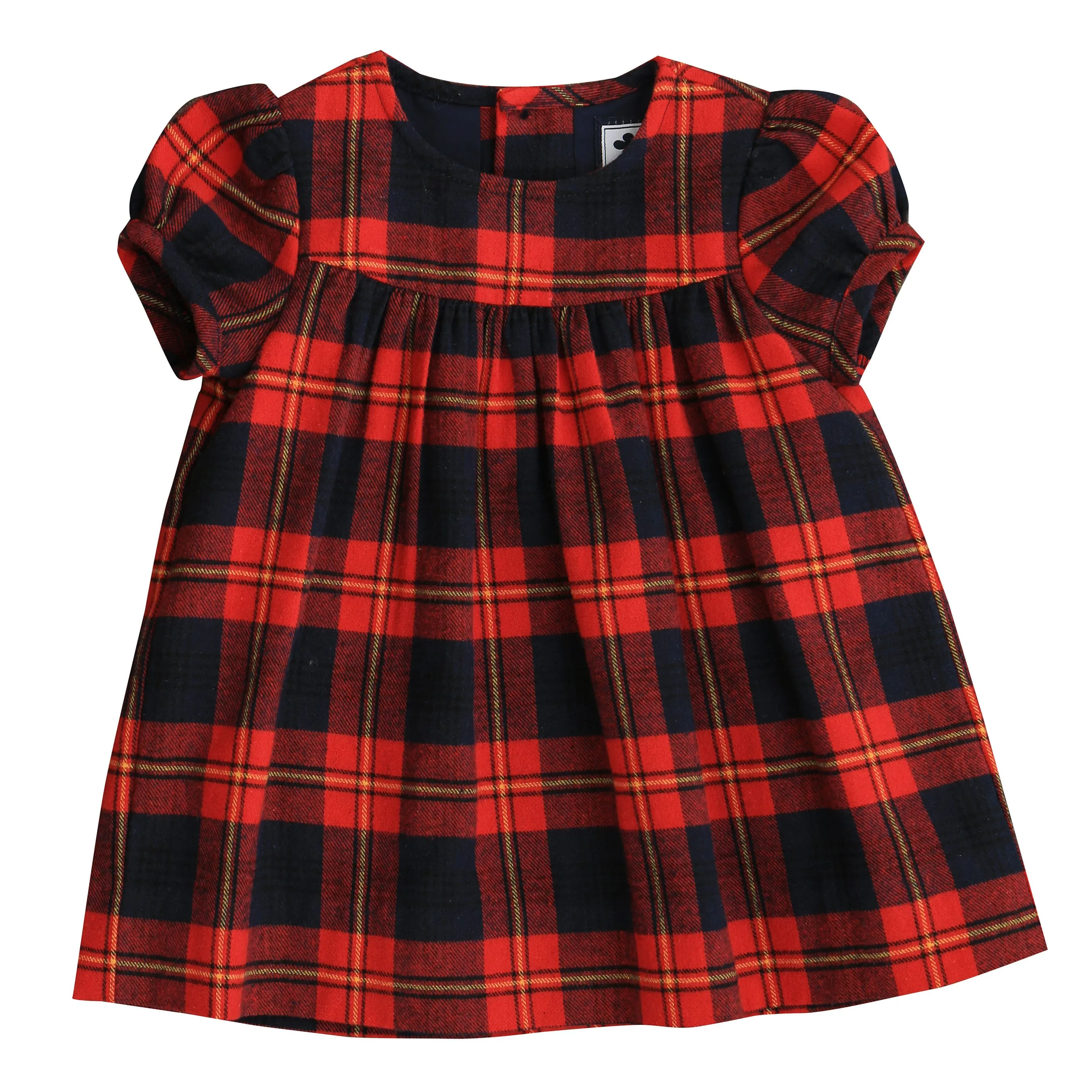 Matilda Girls Puff Sleeve Dress Red Yellow Plaid