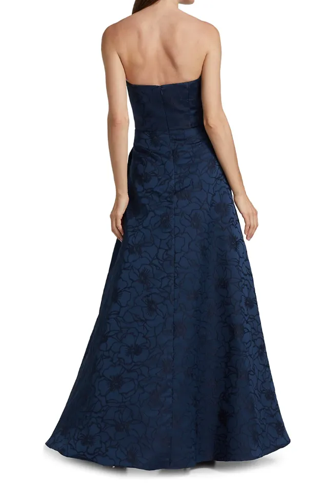 ML Monique Lhullier deep sea jacquard strapless gown