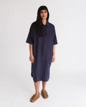 Natasha-May Organic Cotton & Linen Dress In Navy