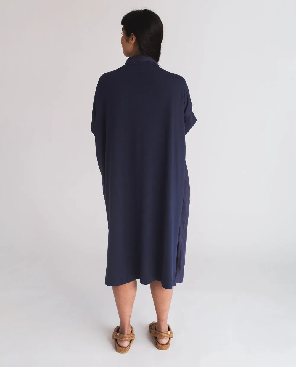 Natasha-May Organic Cotton & Linen Dress In Navy