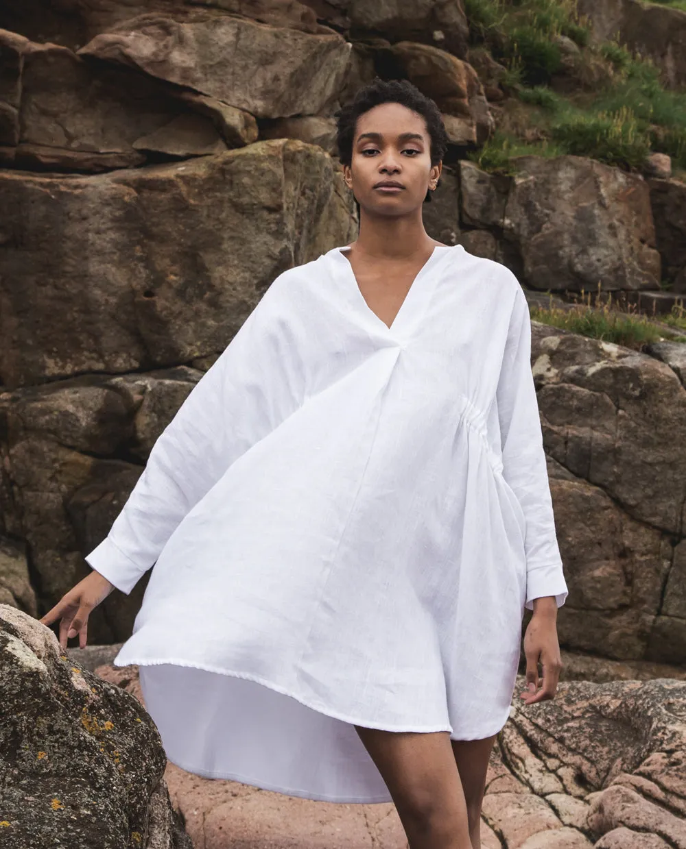 Navaeh-May Organic Cotton & Linen Dress In White